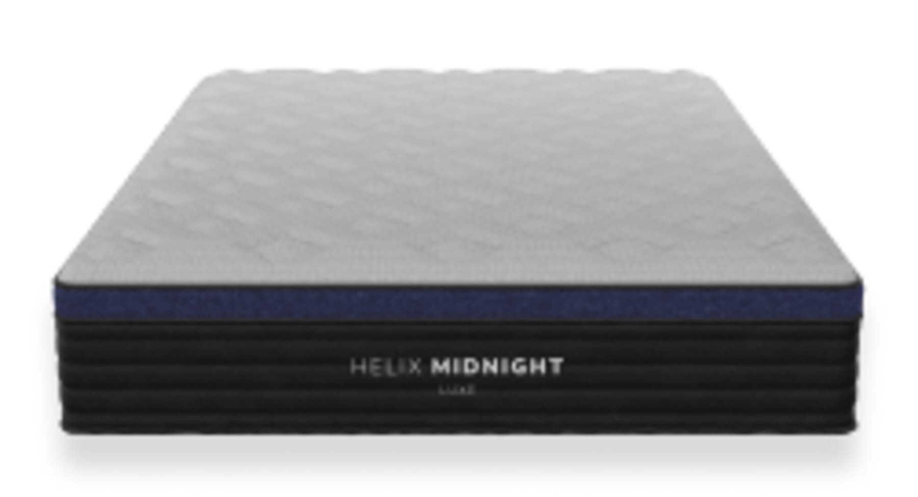 Helix Midnight Luxe hybrid mattress, official studio shot on white, quilted pillow top and charcoal sides